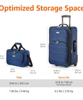 Front view of Amazon Basics navy blue luggage set with 23-inch carry-on and 15-inch tote