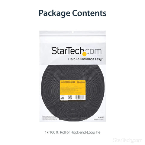 Package contents of 100 Ft Hook And Loop Cable Tape Roll Cut To Size Reusable Cable Ties Bulk Industrial Wire Fastener Tape Adjustable Fabric Wraps Black Ideal For Cable Management And Reducing Waste A Real Workhorse For Pro Setups