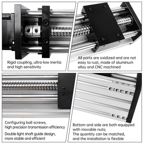 Rock-Solid Precision CNC Linear Stage Actuator With Double Optical Axis Rail And 1204 Ball Screw, 100mm Effective Stroke