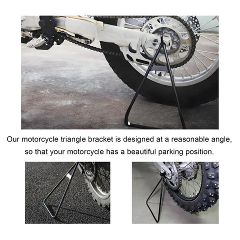 Heavy Duty Dirt Bike Triangle Kickstand With Solid Steel Construction, Rear Side Wheel Holder for 80-500cc Dirt Bikes displayed