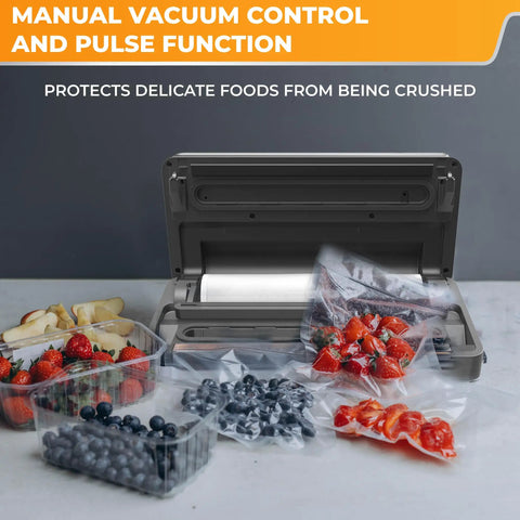 Precision Vacuum Sealer Pro For Sous Vide And Long Term Storage sealing strawberries and blueberries with bag roll.
