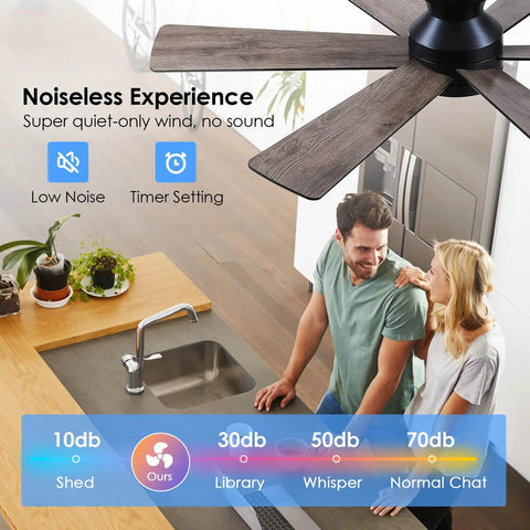 46 Inch Low Profile Ceiling Fan With Light And Remote Control, Black Modern Flush Mount Design in modern kitchen setting