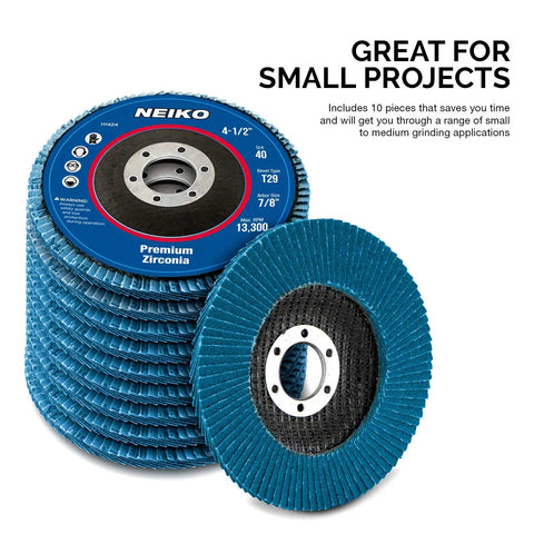 Premium Zirconia Flap Disc 4.5 Inch Diameter With 7 Eighths Inch Arbor 40 Grit Bevel Type 29 Grinding Discs Ten Pack
