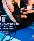 Close-up of Wireless XLR Transmitter And Receiver Kit showing USB-C charging cable being connected, emphasizing compact design.
