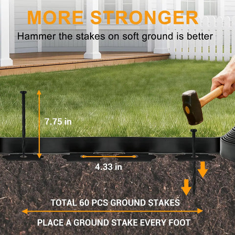 Durable 60 Foot Landscape Edging Kit With 60 Stakes 2 Inch Tall Border For Lawn And Flower Beds Quick No Dig Install Easy Setup Plastic Edging For Landscaping Paver Edge Black