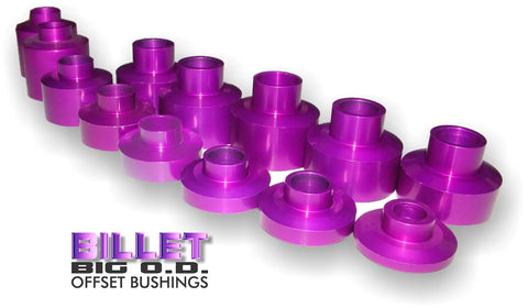 Gloss Black Adjustable Rear Lower Control Arm Set For 78-88 GM G Body Metric Chassis Fits Monte Carlo Malibu Cutlass El Camino LeMans Grand Prix Regal Century GNX 6 Color Made In USA With 1.5in x 0.120in Alloy Steel And Custom Rod End Bushings. Purple billet big O.D. offset bushings