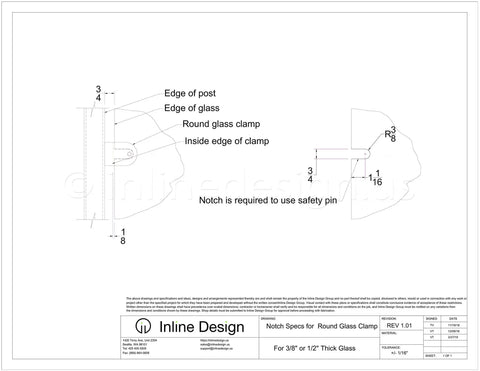 Technical drawing of Heavy Duty Round Glass Clamp for Flat Surfaces 3/8 to 1/2 Inch Glass, Stainless Steel 316 Marine Grade