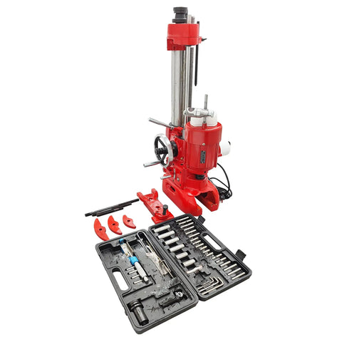 220V Cylinder Boring And Honing Machine For Auto Repair, Precision Engine Machining Tool with toolkit set, red metal body.