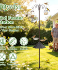 94 Inch Garden Bird Feeding Station Kit with Heavy Duty Metal Squirrel Baffle in backyard, birds feeding, family nearby