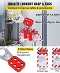 58 Piece Lockout Tagout Kit For Rock Solid Electrical Safety Featuring Industrial Station Padlocks Hasps Warning Tags Zip Ties Works Like A Charm For Heavy Duty Factory And Plant Projects with sparkproof steel hasp and warning tags.