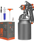 Heavy Duty Siphon Feed Air Spray Paint Gun With 1.8Mm Needle And 1000Cc Aluminum Pot with accessories and packaging.