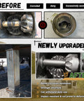 146059 Power Landing Gear Repair Kit for Fifth Wheel RV Lead Leg, showing before and after upgraded gear components.