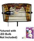 Tiffany Style Stained Glass Desk Lamp With 16 Inch Tall Body Dark Amber Finish Swivel Arm And Tilting Shade With LED Bulb