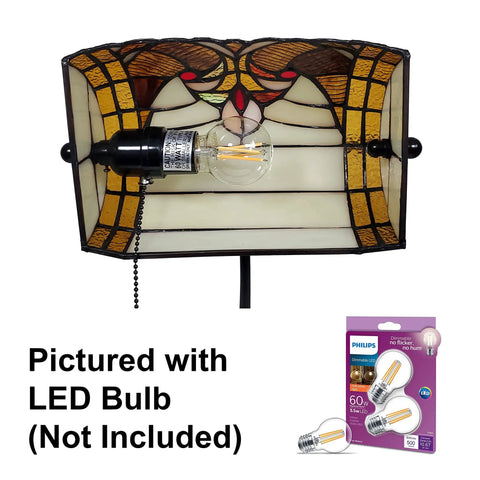 Tiffany Style Stained Glass Desk Lamp With 16 Inch Tall Body Dark Amber Finish Swivel Arm And Tilting Shade With LED Bulb