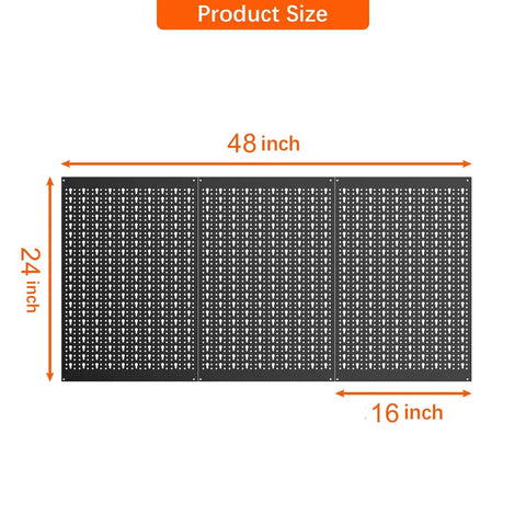 Heavy Duty Metal Pegboard Panels 3 Pack For Garage Wall Organization And Tool Storage, 48x24 black panels