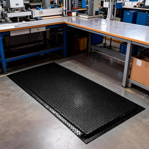 Heavy Duty Anti Fatigue Floor Mat 3 Feet By 6 Feet 15 To 16 Inch Thick Diamond Plate Memory Foam Ergonomic Standing Mat in workshop