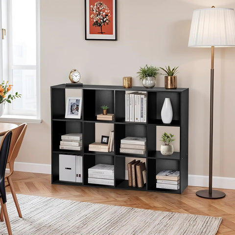 12 Cube Modular Storage Shelf Organizer For Closets And Bins Open Back Bookshelf Cabinet DIY No Fuss Assembly With Durable MDF And Iron Frame For Home Apartment And Office Organization