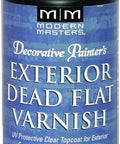 Product label of Exterior Dead Flat Varnish 32 Ounce Water Based Non Yellowing Finish For Outdoor Wood And Metal Surfaces Built To Handle Sun And Rain And Wear With A Low Sheen Protective Clear Coat.