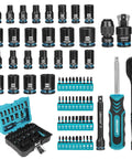 71 Piece 1/4 Inch Impact Socket Set With SAE And Metric Sockets, 90 Tooth Ratchet, Spinner Handle, Drill And Impact Driver Ready