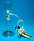 Suction Filtration Kit 1000ml With 250ml Buchner Funnel And 1L Glass Erlenmeyer Flask With Handle Vacuum Pump 24/40 Ground Joint Borosilicate Glass Set For Lab DIY Filtration shown in blue background