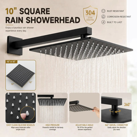 Top Shelf Heavy Duty All Metal Shower System With Tub Spout And Matte Black Finish Featuring Rock Solid 10 Inch Rain Head And Handheld Sprayer Built With Durable Valve