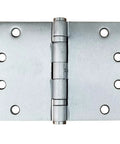 Wide Throw Door Hinges 4.5 Inch By 6 Inch Heavy Duty Satin Chrome 180 Degree Clearance Rust Resistant Ball Bearing Design 2 Pack For Easy Full Access Doors, Cabinets, Or Gates With Smooth Operation Built To Last. Satin chrome wide-throw hinge with six screw holes