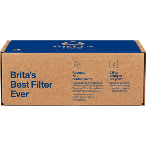 Hub Replacement Water Filter For Clean Tasting Water No More Plastic Bottle Waste BPA Free Reduces Over 70 Contaminants like Lead and Mercury Replaces 900 Plastic Bottles Lasts Half A Year Or 120 Gallons Includes 1 Filter White Kitchen Essential brown box packaging