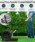 Person using Beast Compost And Peat Moss Spreader For Lawns And Gardens with heavy-duty powder-coated metal frame