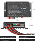 20A 12V 24V IP68 Waterproof PWM Solar Charge Controller with instructions and cable connectors for outdoor systems.