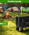 All-Terrain Folding Wagon Cart For Grocery, Camping And More with adjustable handle in a campsite setting next to tents.