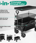 Beast Mode Folding Wagon Cart With Canopy 445L Total Space And 440Lbs Capacity 3 In 1 Convertible Utility Wagon