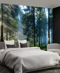 Nature Forest Tree Mural 195x120 Inches Fabric Wallpaper Not Peel and Stick Giant 9 Panel Jungle Landscape in bedroom