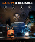 6 In 1 MIG TIG Stick Welder With Gasless Flux Core MIG Gas MIG Lift TIG Spot Welding Spool Gun Ready Large LED Display Dual 110V 220V Aluminum Welder For Home Shop And Pro DIYers in action on workbench.
