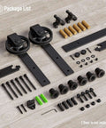 Beefy Sliding Barn Door Hardware Kit 20ft Rail Single Set Carbon Steel Track System Heavy Duty 330Lb Capacity components on floor