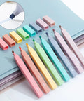 No Bleed Highlighter Set In 8 Pack Candy Colors With Chisel Tips For Journaling And Note Taking Fast Dry Highlighting Underlining Back To School Supplies So Your Notes Pop Everyday displayed on notebooks