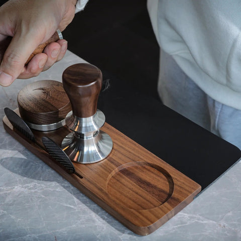 54mm Espresso Tamping Mat And Pro Grade Desk Ready Tool Organizer For Breville Espresso Machines Walnut Wood And Leather
