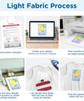 Instructions for using Lightweight Inkjet Printable Heat Transfer Paper For Light Fabrics Iron On HTV Sheets 8x11 Inches 25 Sheets Made In USA