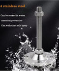 Rock Solid Adjustable Furniture Leveling Feet With Non Slip Stainless Steel Base Anti Wobble Threaded Glides For Uneven Floors Heavy Duty Shock Absorber Pack Of Two, showcasing 304 stainless steel material with water resistance.