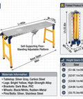 Hella Sturdy Foldable Welding Table With 1100 Lbs Portable Workbench Setup, Compact Collapsible Steel Bench dimensions and materials chart.