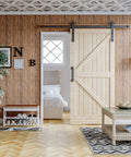 Heavy Duty 6.6ft Sliding Barn Door Hardware Kit Black For 1 3 8 Inch To 1 3 4 Inch Doors installed in a modern room