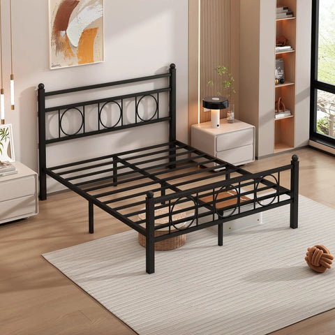Top Tier Full Bed Frame With Sleek Headboard And Zero Groan Steel Base For Dreamy Nights No Sweat Assembly Low Profile Platform in matte black.