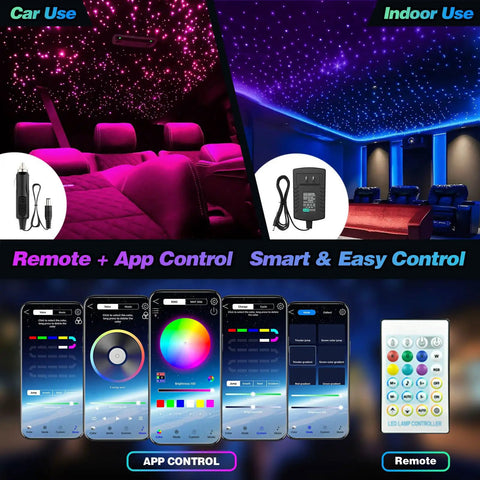 Starlight Headliner Kit For Car And Home Room Dope Fiber Optic Setup With 800 Strands 0.02in Remote Control RGBW Twinkle Effect