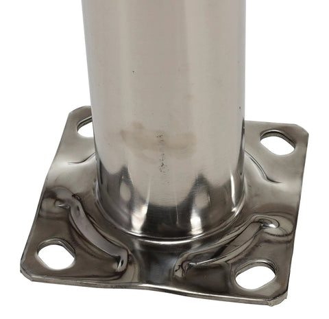 Heavy Duty Stainless Steel Pipe Safety Bollard Tough As Nails Wall 36 Inch X 4-1/2 Inch Polished Silver base plate and pipe detail.