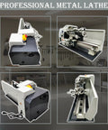 Precision 8X16 Metal Bench Lathe Featuring Auto Metric To Inch Thread Switching 1100W Brushless Motor shown in workshop setting.