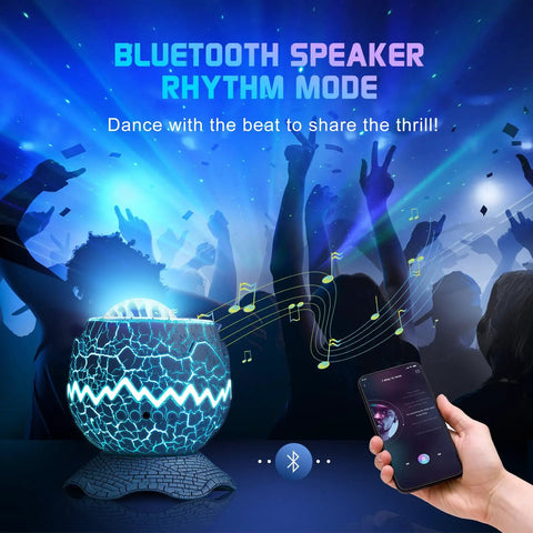 Bluetooth speaker rhythm mode on 3 In 1 Aurora Night Light Projector With 33 Light Effects Bluetooth Speaker White Noise And Remote Control Dinosaur Egg Theme For Kids Bedroom Decor Party Gift Lit