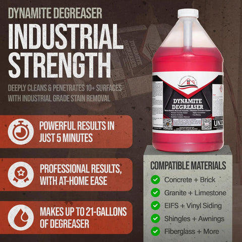 Heavy Duty Degreaser Cracks Hard Engine Oil And Grease Off Concrete Driveways And Shop Floors Pressure Wash Ready In One Serious Five Gallon Jug Built Like A Tank For Zero Fuss Cleanups, industrial strength bottle.