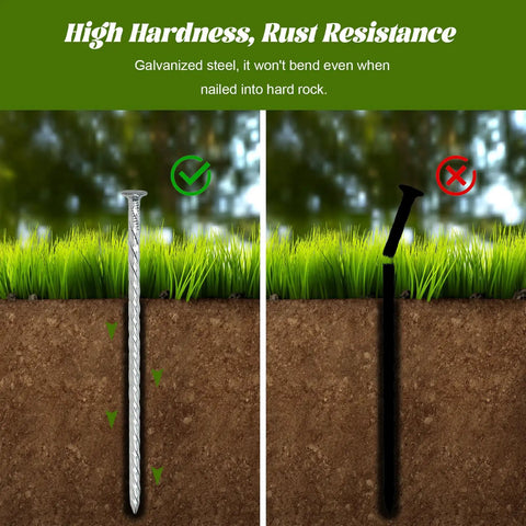 Comparison of Pro Grade 50 Pack Landscape Fabric Stakes with Gaskets, 8 Inch Galvanized Spiral Turf Nails For Artificial Grass.