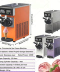 Heavy Duty Commercial Ice Cream Machine in orange and silver, 51cm high, 2.5L hopper, perfect for cafes and milk tea shops.