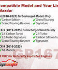 Compatible Mazda models for engine air filter replacement, turbocharged 6 (2018-2021), CX-5 (2019-2025), CX-9 (2016-2023), not for naturally aspirated engines.