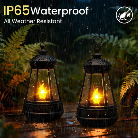 Two Pack Mini Solar Lantern Replacement Parts For Outdoor Statue Lights And Garden Decor with warm white LEDs in rain